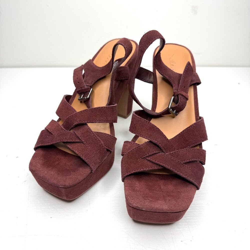 SPLENDID Piper Suede Leather Chunky Platform Ankle Strap Heel Sandals Womens 7.5